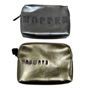 Hopper Silver & Hayward Gold Cosmetic Metallic Bags 7x5.5 Blk Lettering Clutch